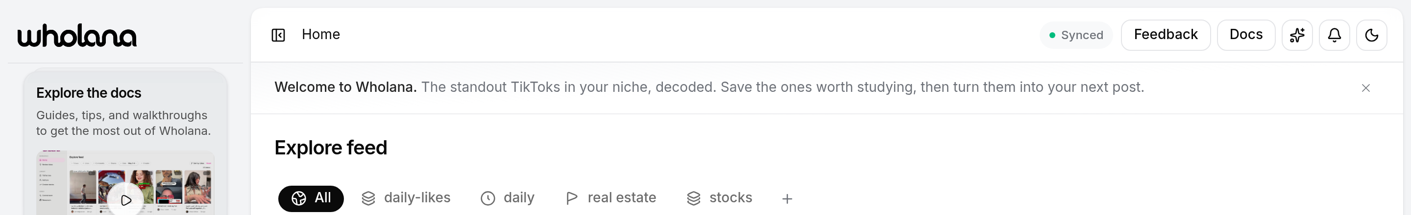 The Lens tab row above the feed, holding saved filter sets