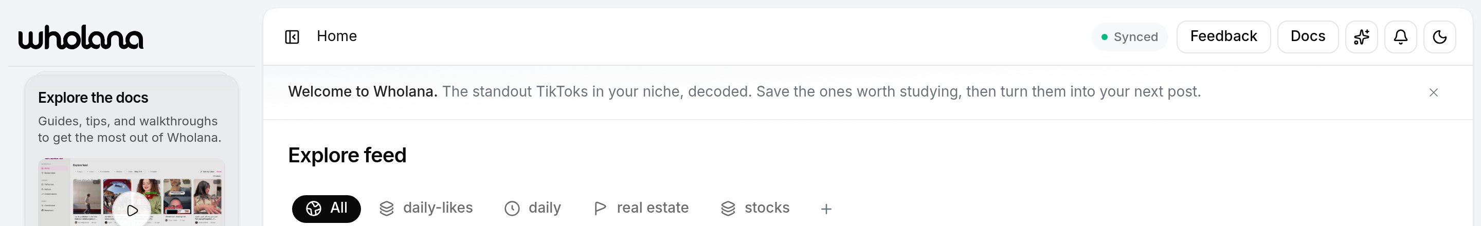The Lens tab row above the feed, holding saved filter sets