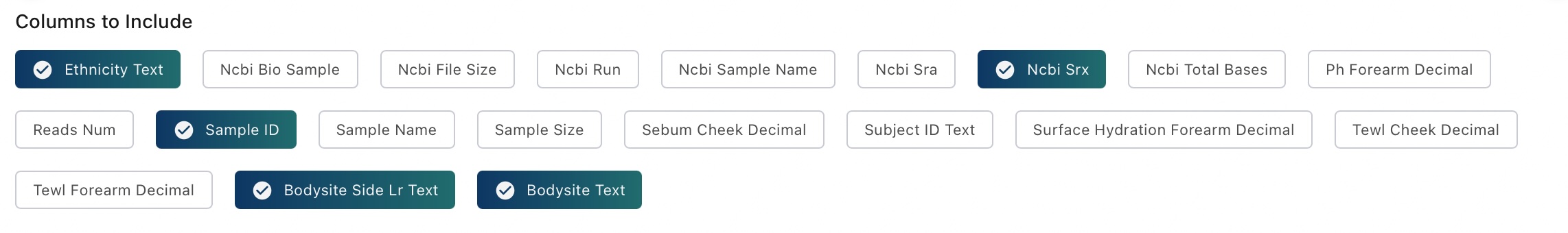 Columns To Include