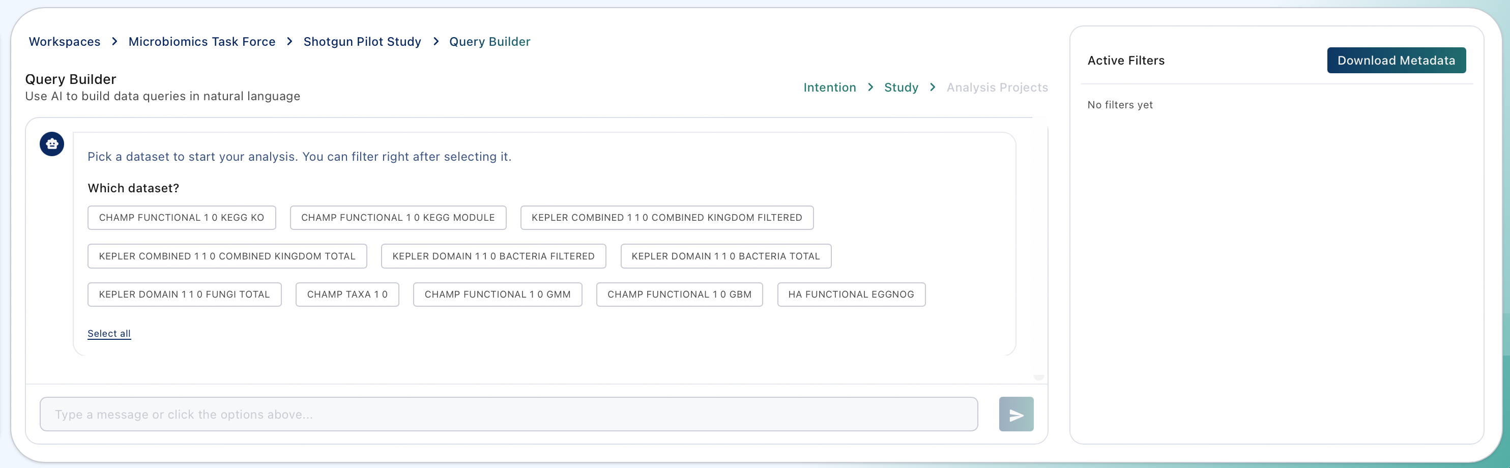 Query Builder Dataset Selection 1