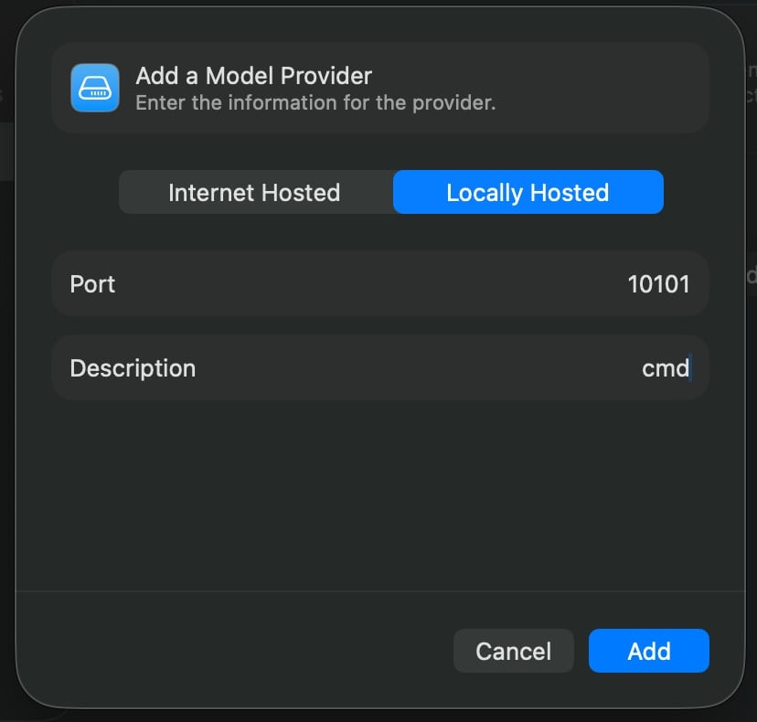 Xcode 26 model provider setup