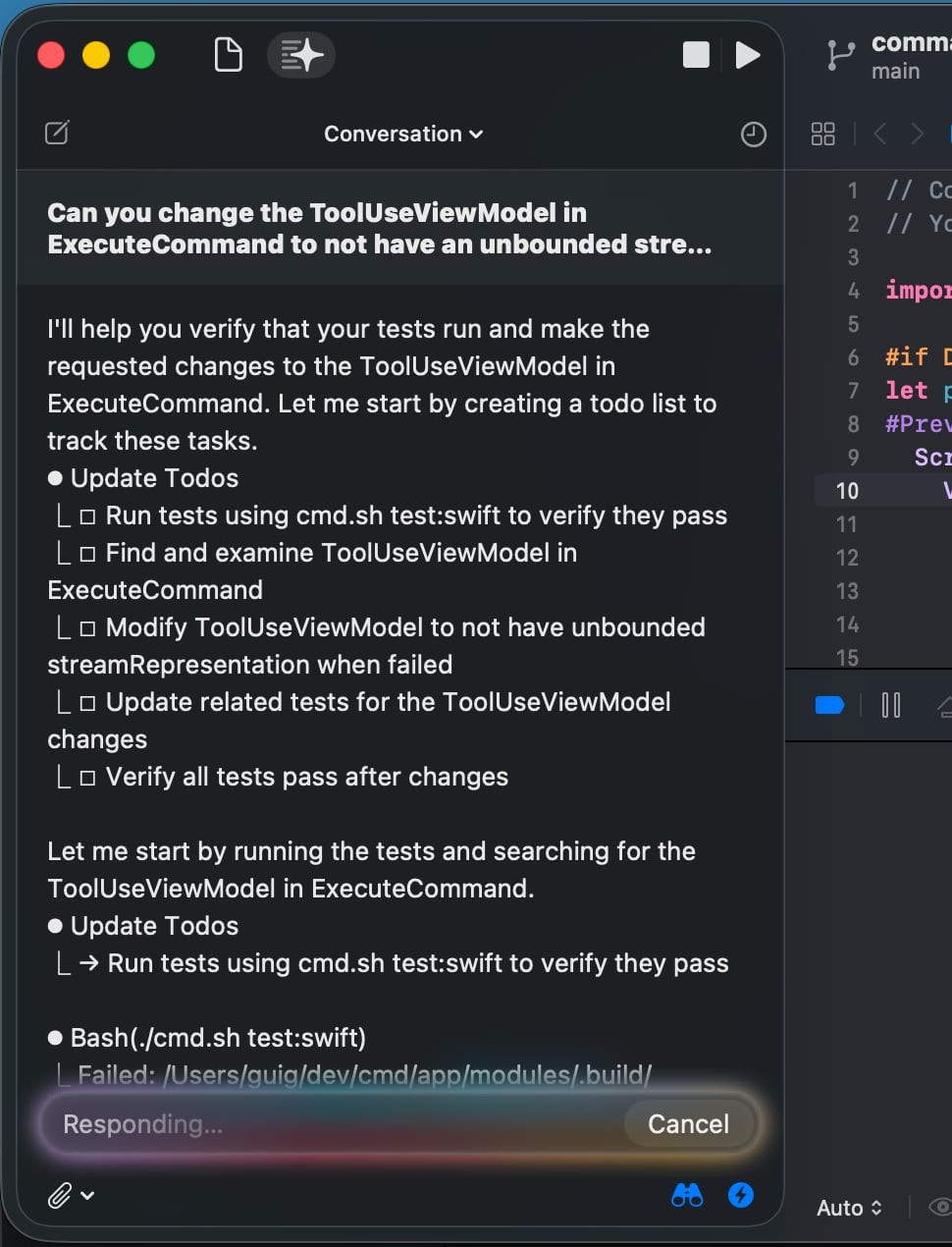 Using cmd in Xcode 26