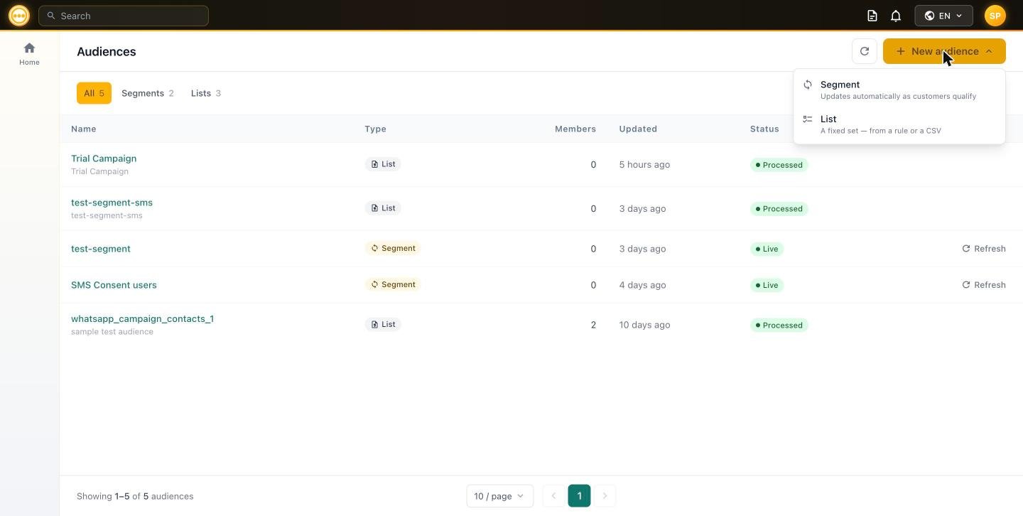 New audience menu