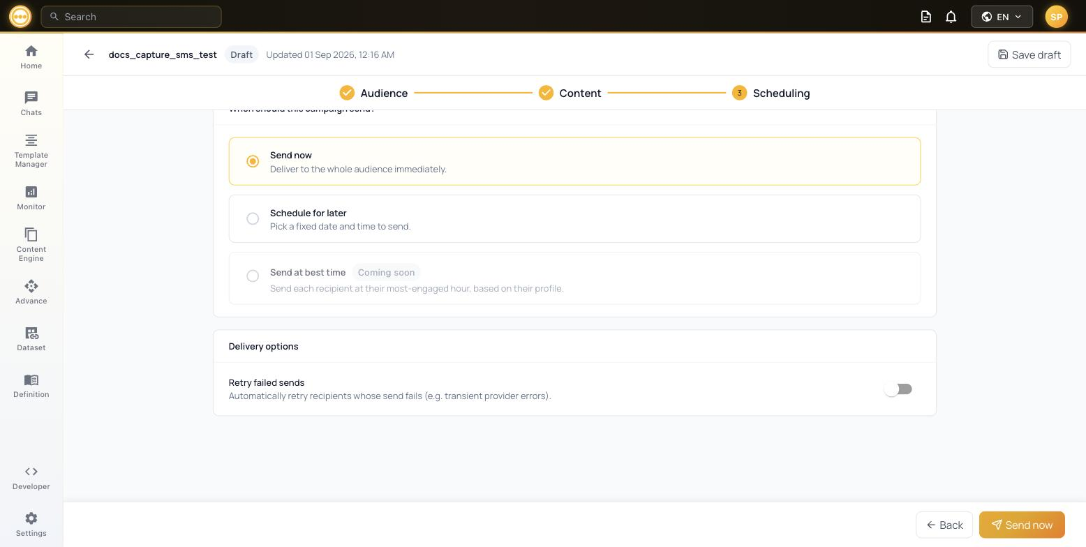 SMS campaign scheduling step