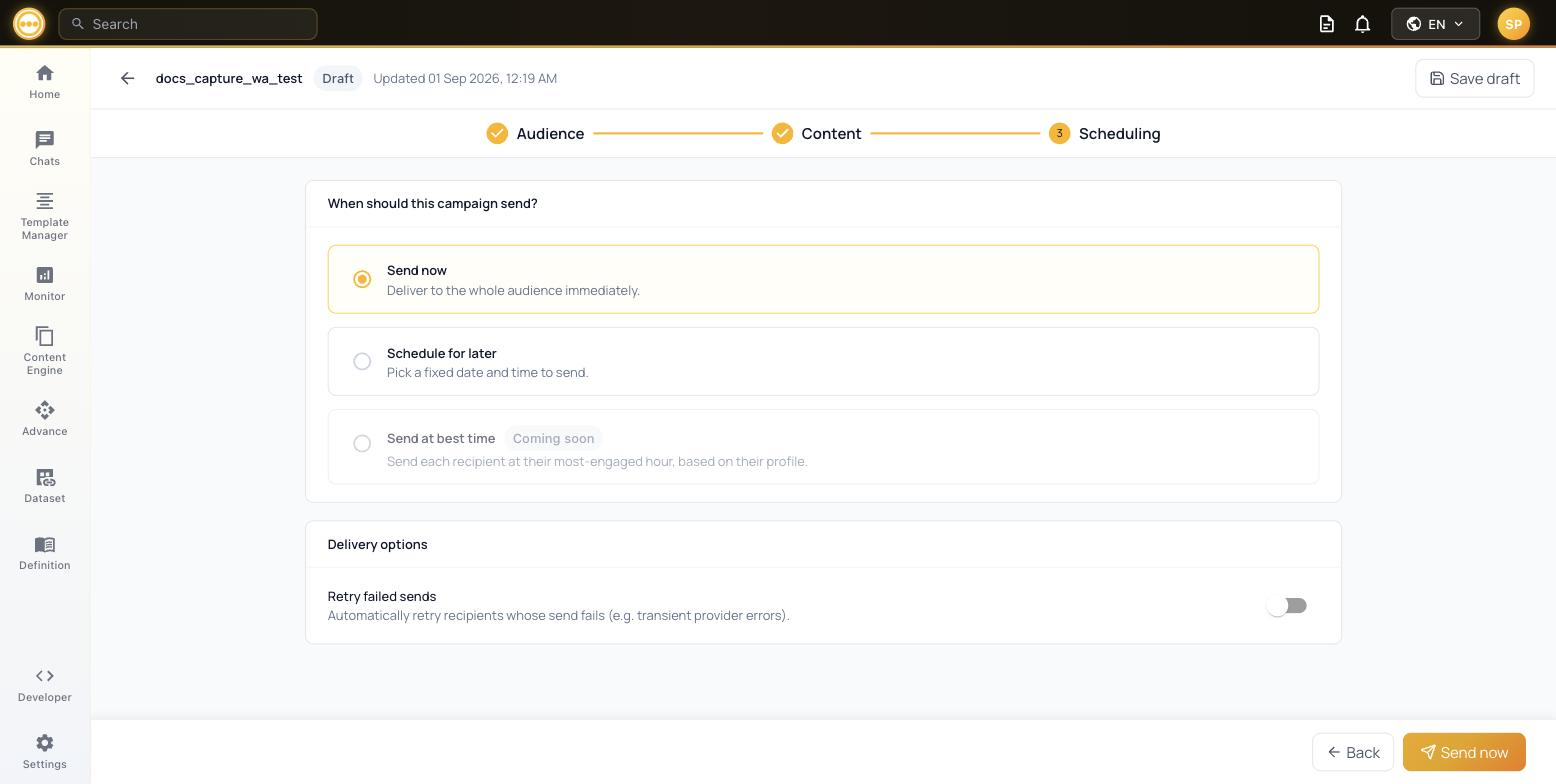 WhatsApp campaign scheduling step