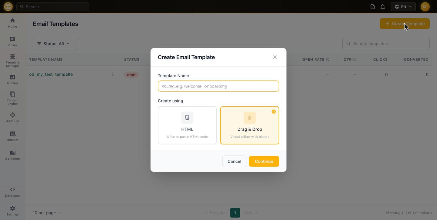 Create Email Template dialog