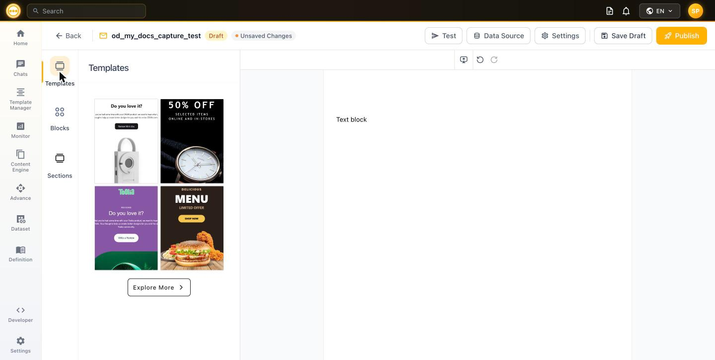 Templates and Sections tabs