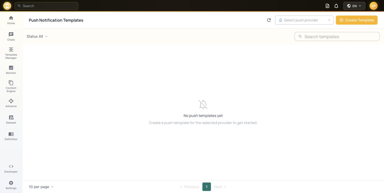 Push Notification Templates list