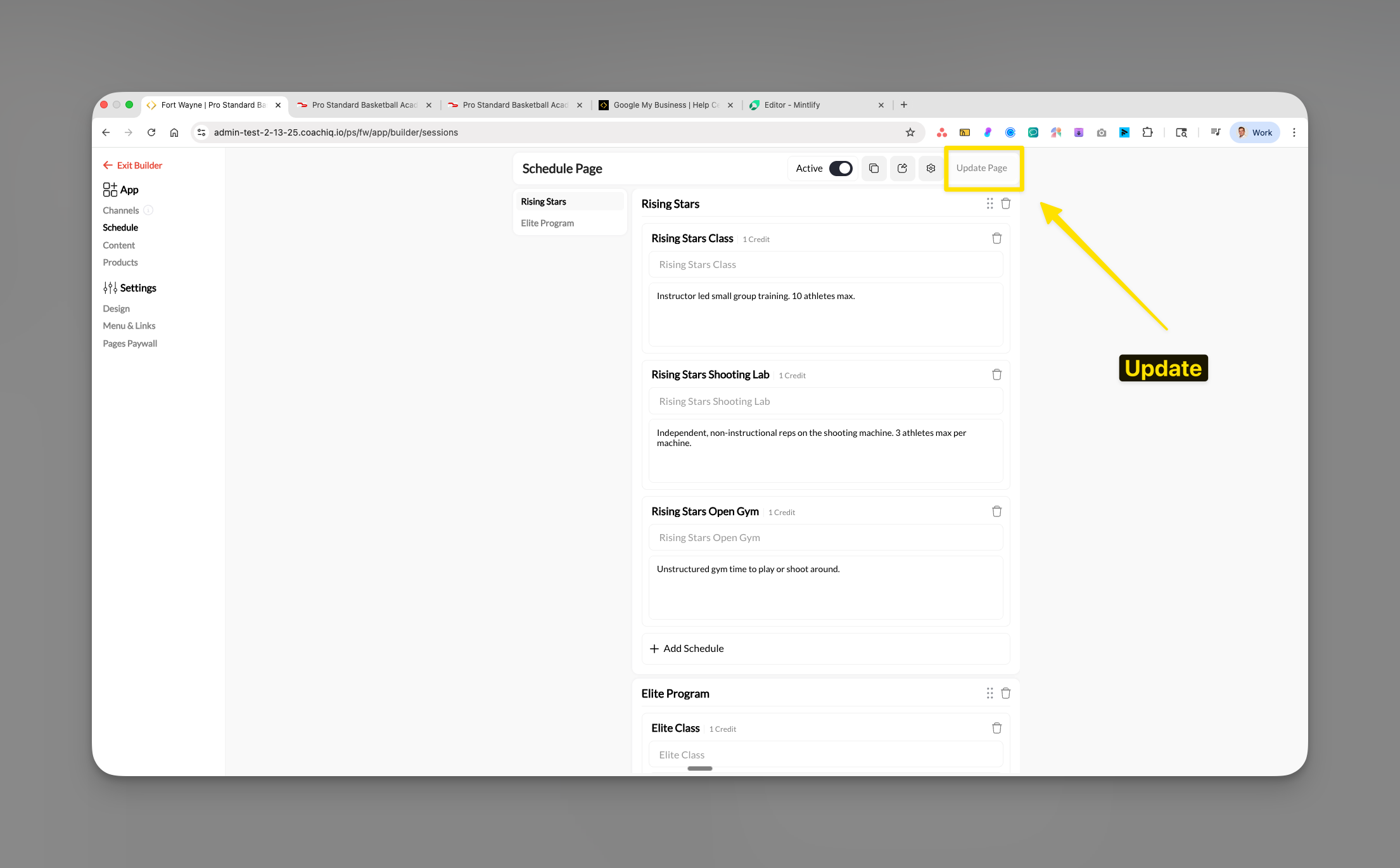 Update Page button highlighted in the App Builder