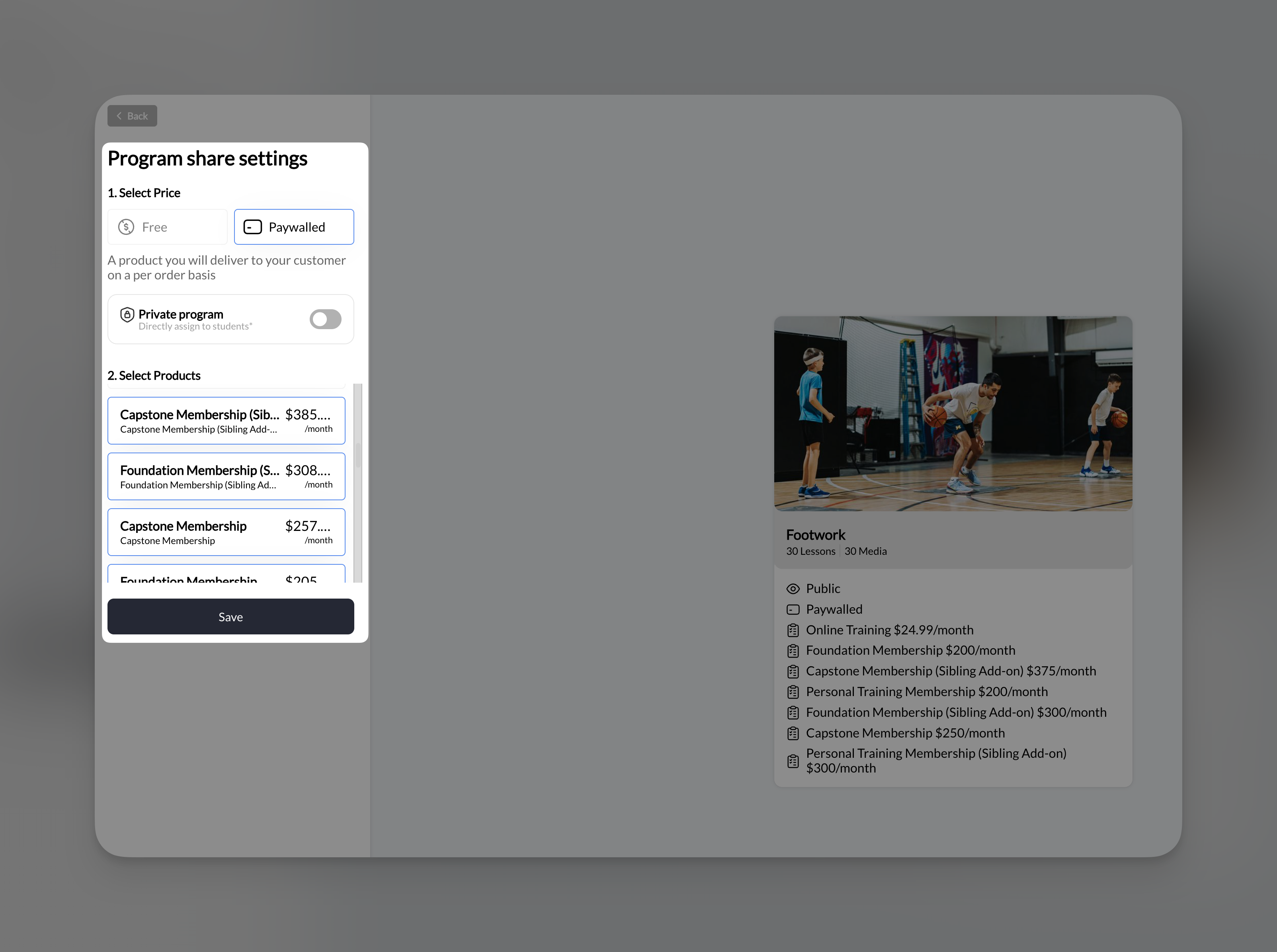 Progam Share Settings
