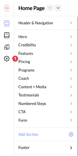 Website settings gear location