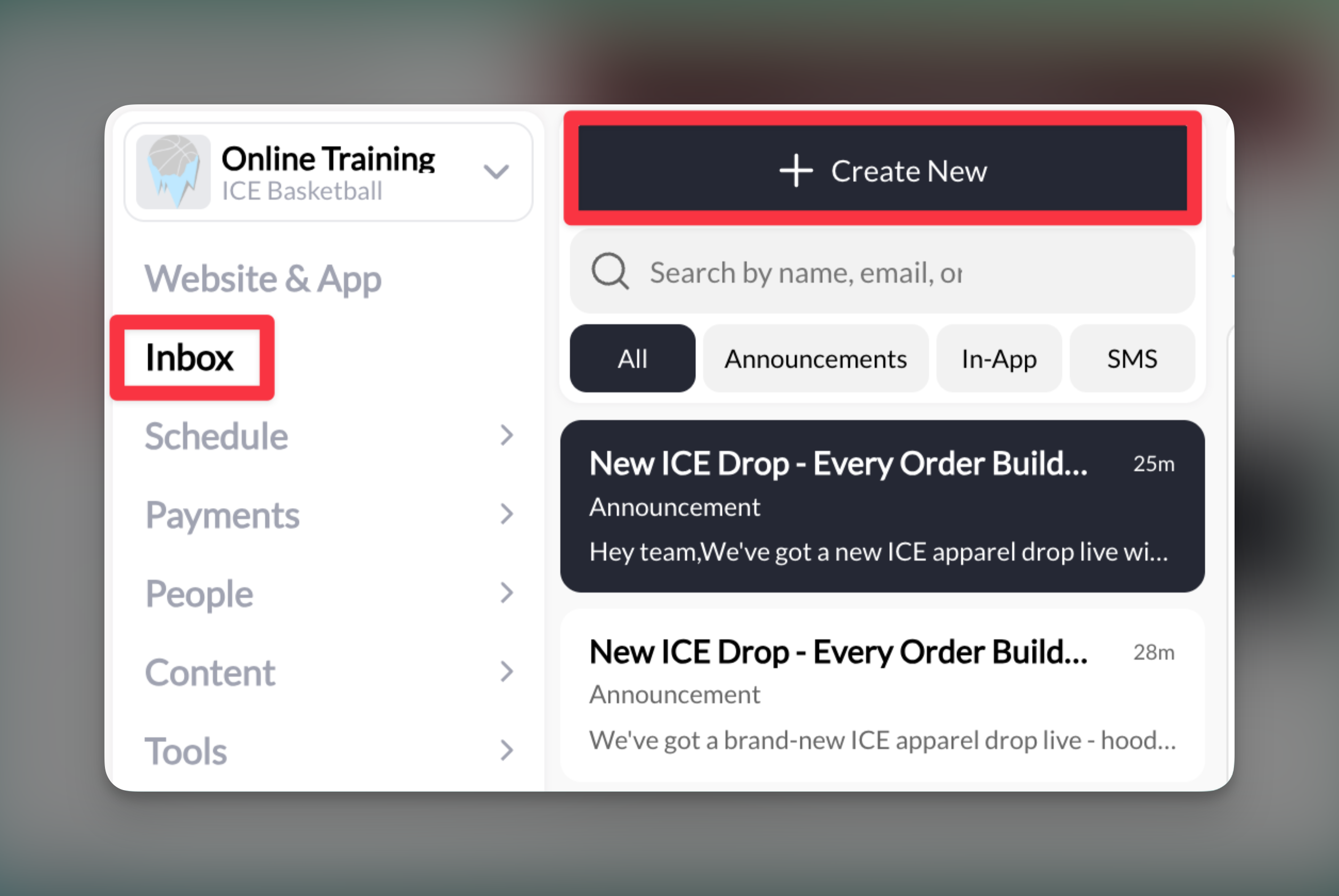 Inbox Create In App Message Pn
