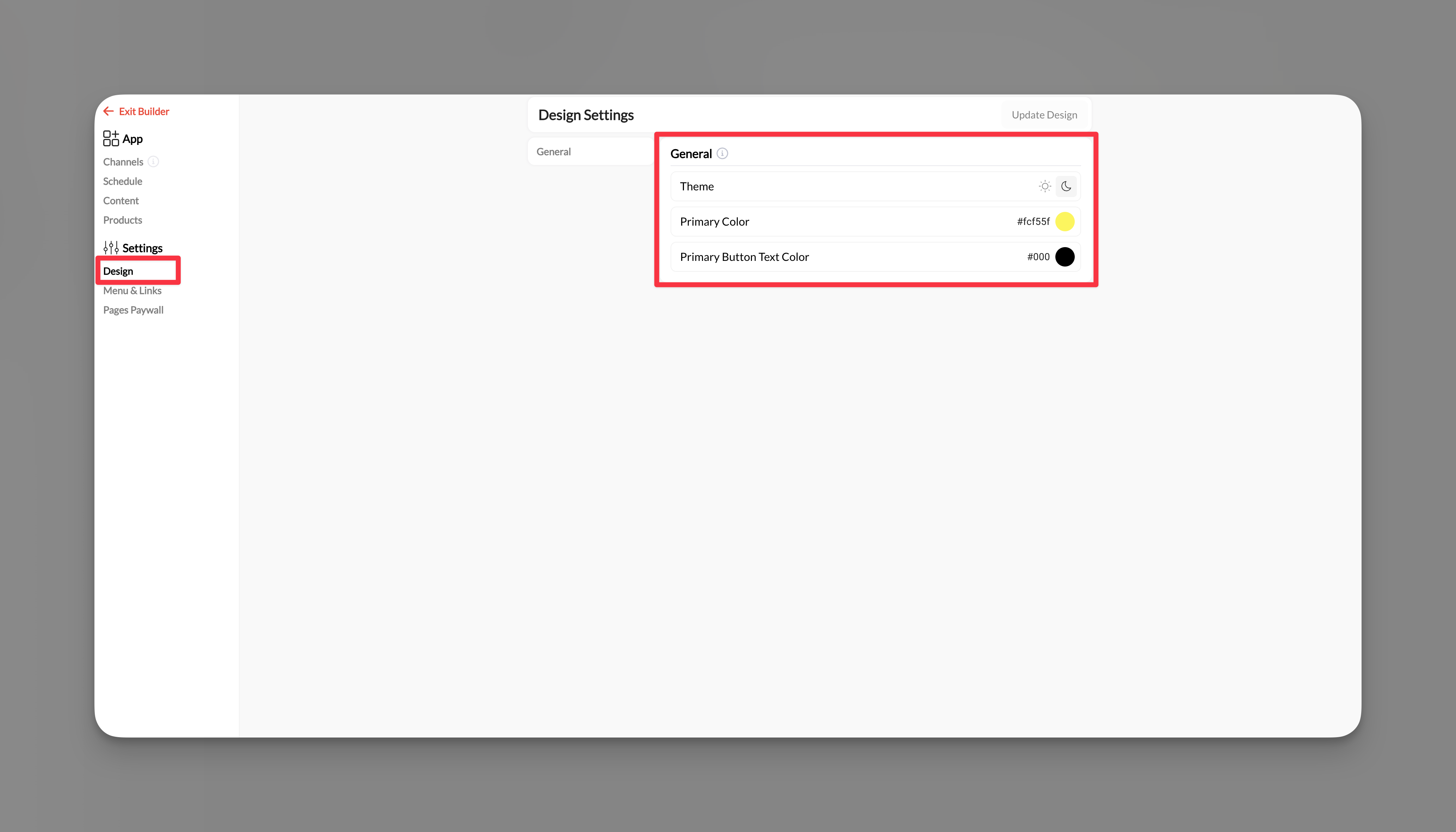 Design Settings Portal