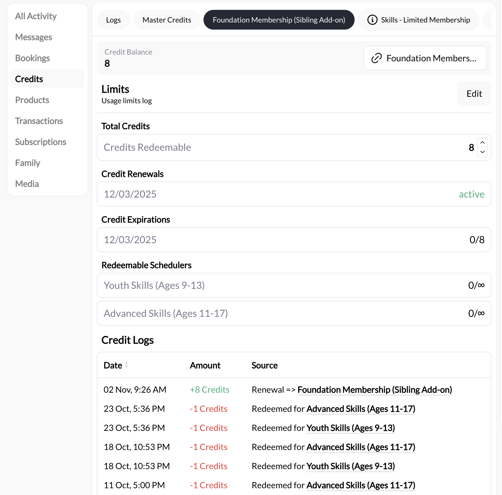Usage limits tracking in athlete profile