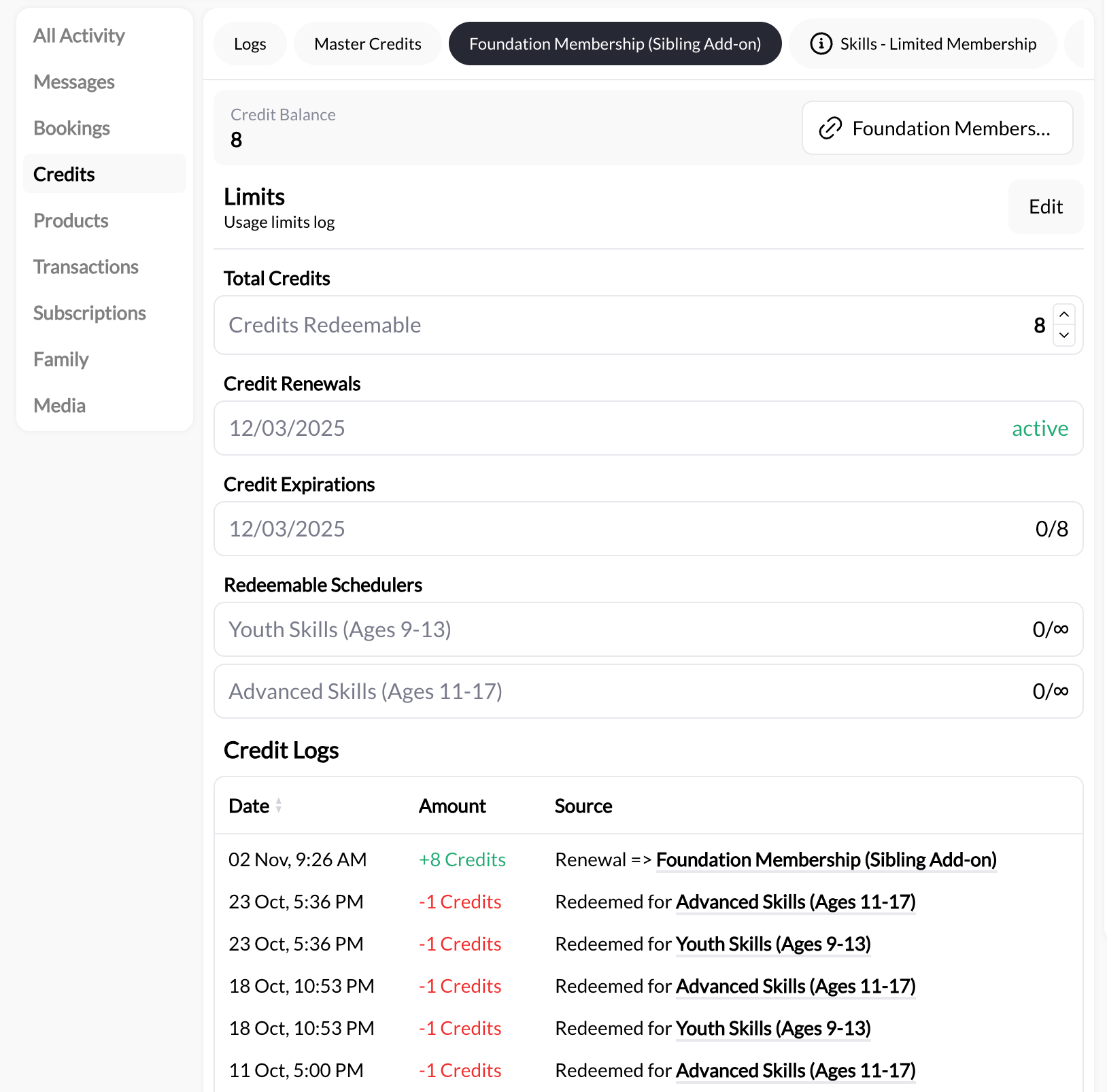 Usage limits tracking in athlete profile