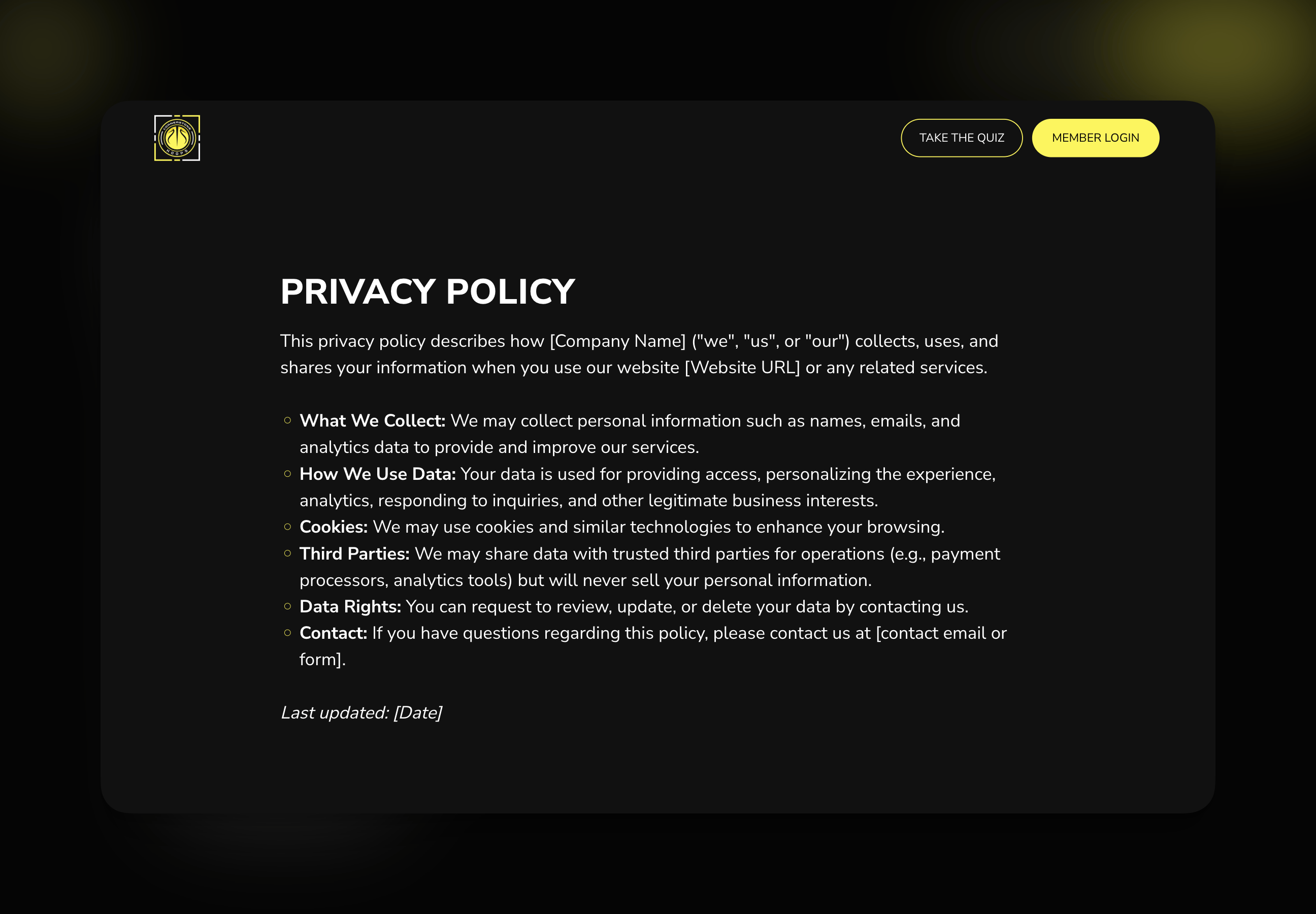 CoachIQ Privacy Policy template with generated sections for customization