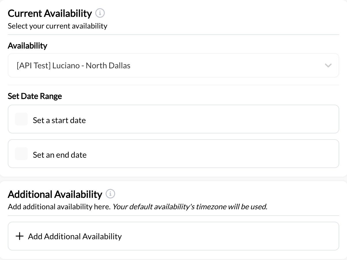 Availability section with the connected template
