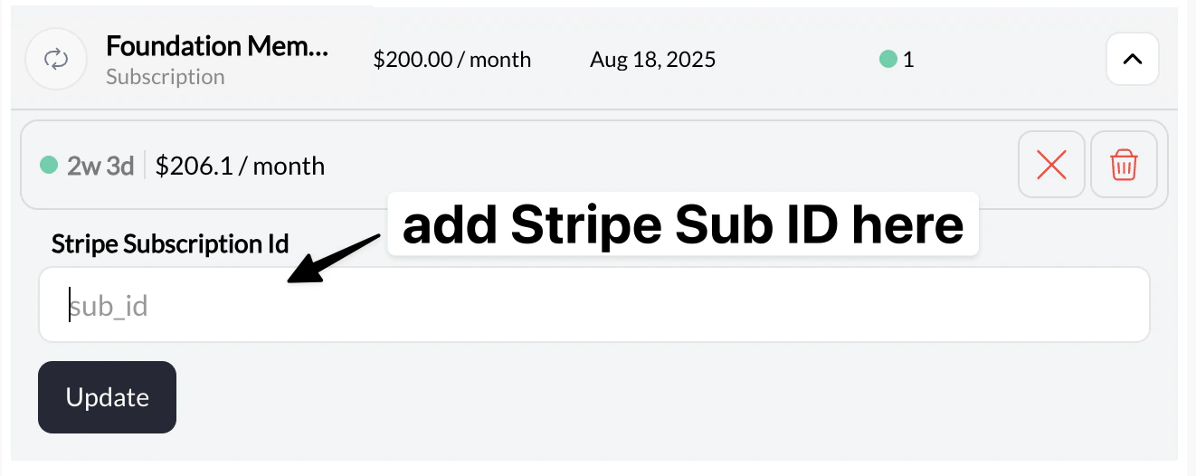 Adding a product reference with subscription ID