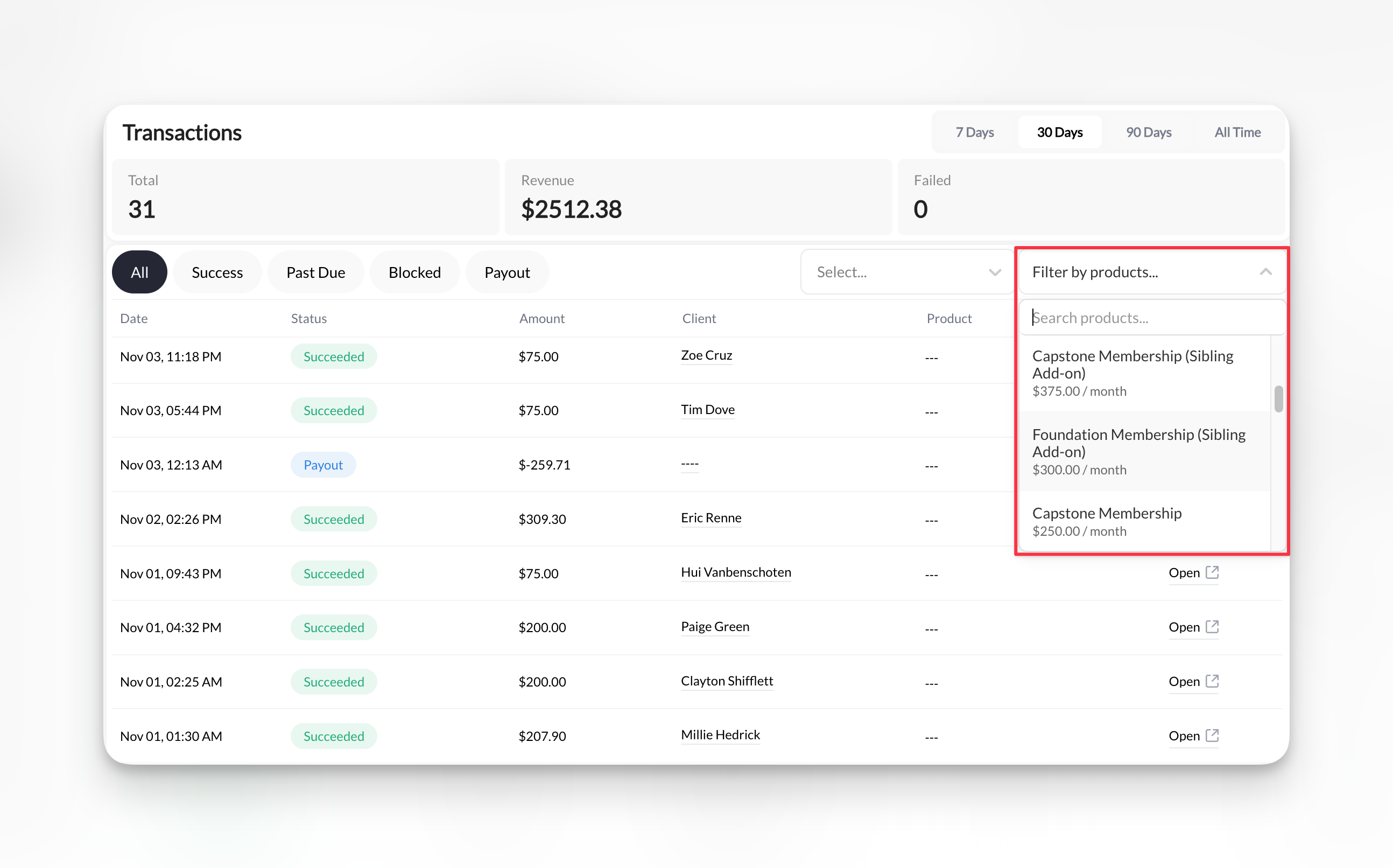 Transaction Product Filter Pn