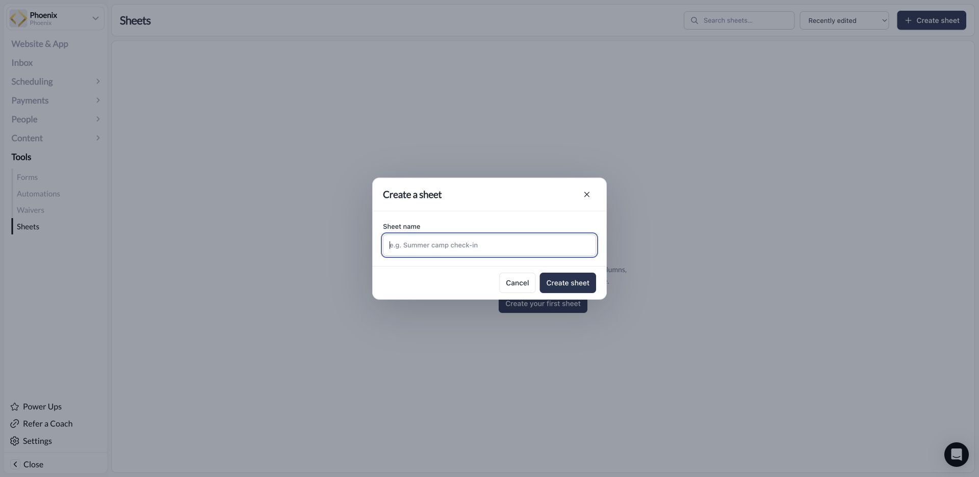 Create a sheet dialog with a Sheet name field
