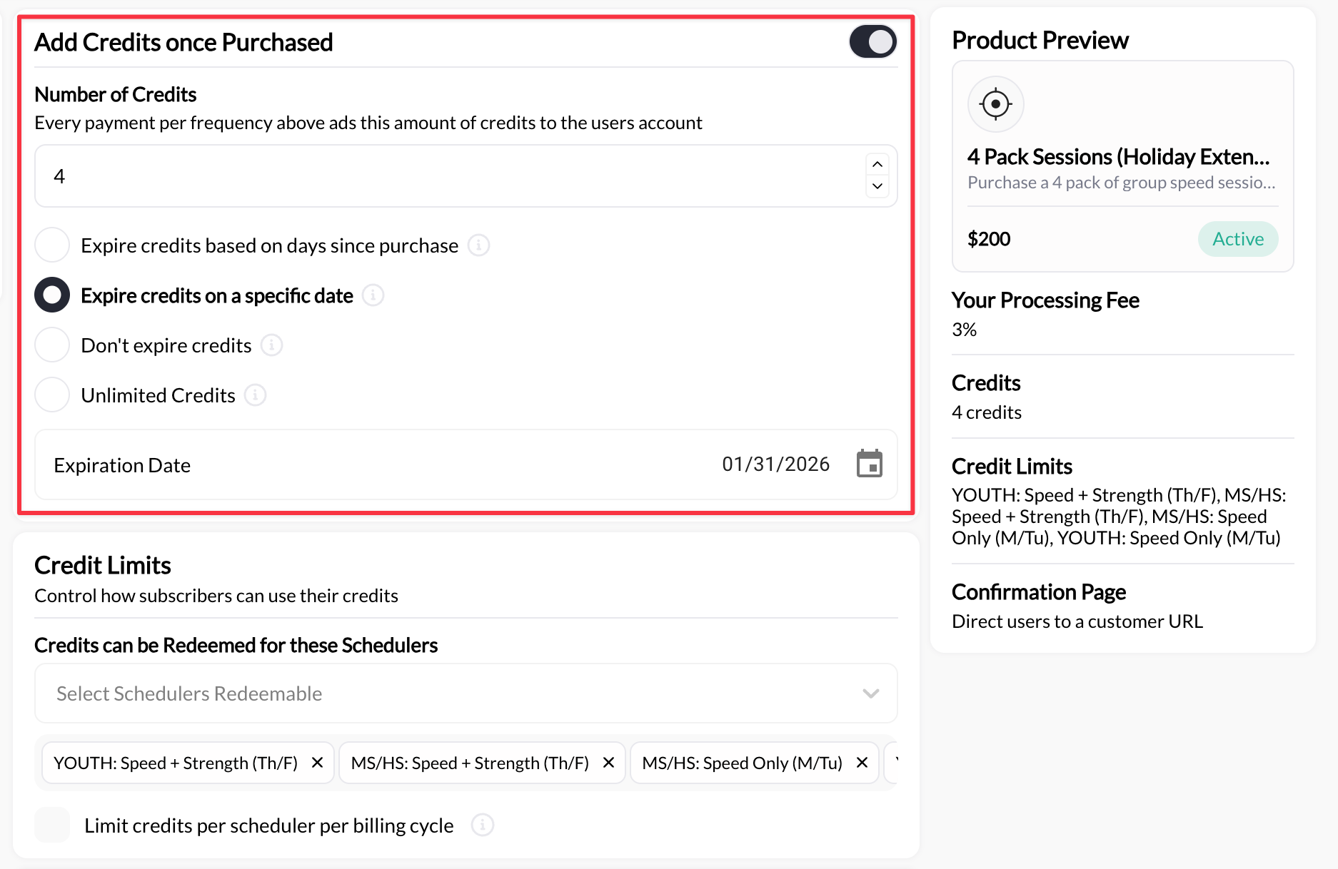 Add Credits Once Purchased Pn