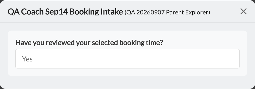 Individual test submission showing the saved booking-intake answer