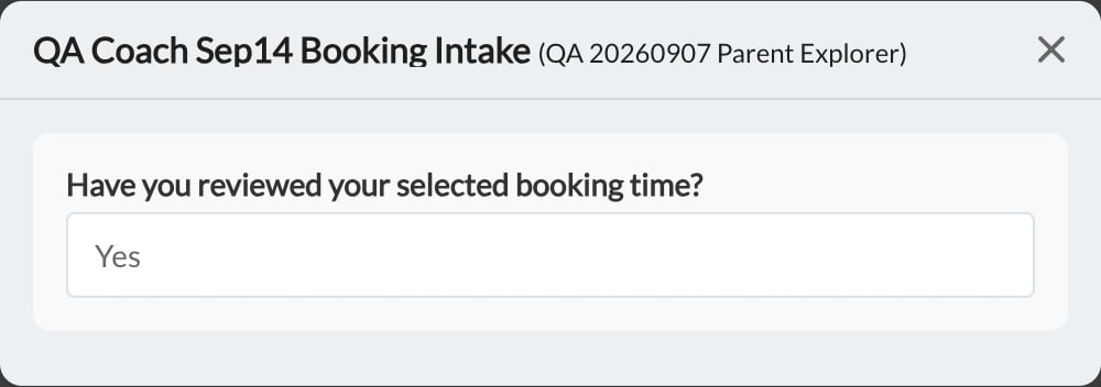 Individual test submission showing the saved booking-intake answer