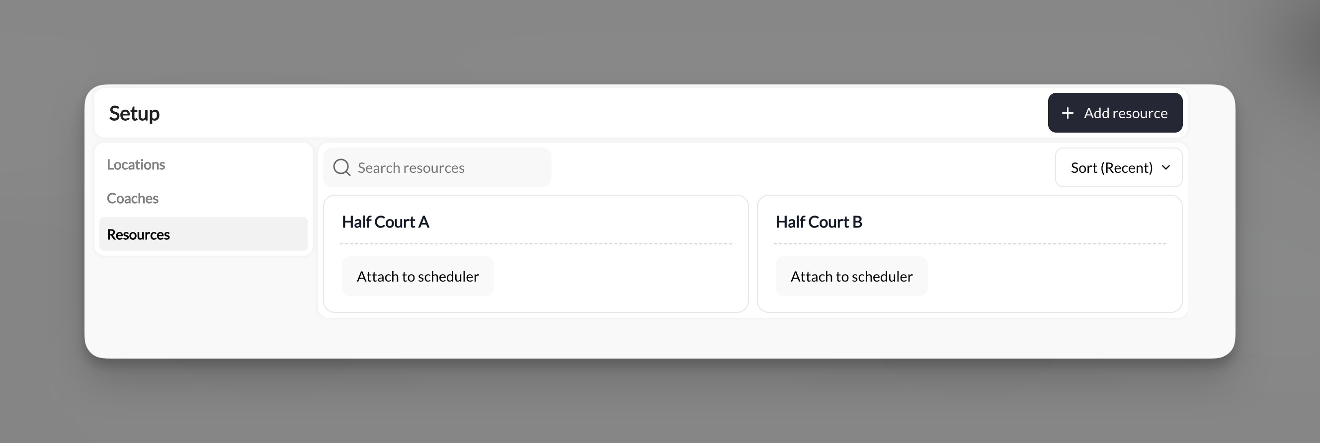 Setup Resources tab showing list of resources