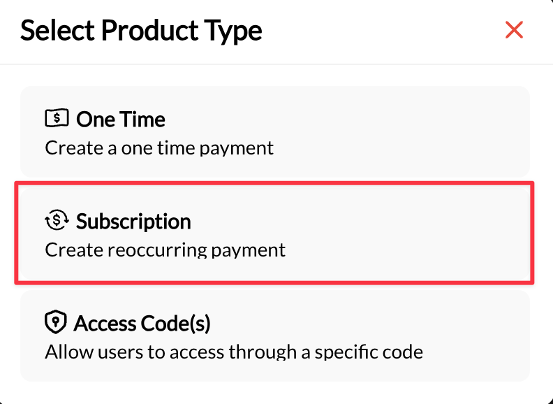 Selecting subscription product type