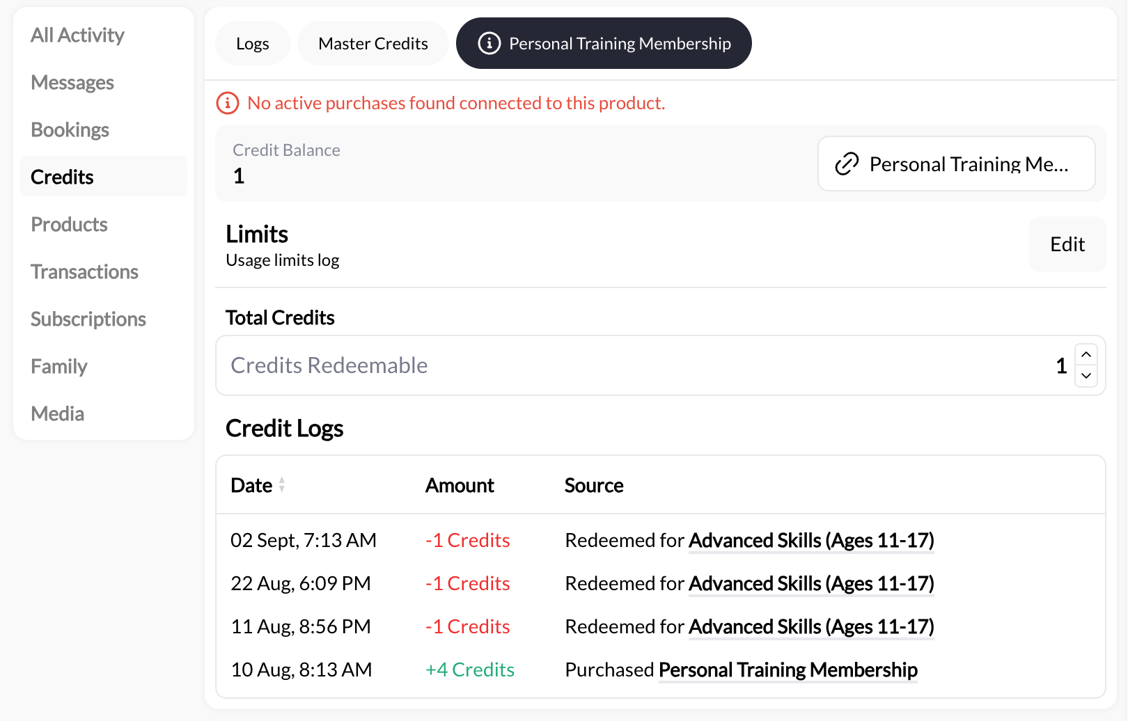 Product Specific Credits UI