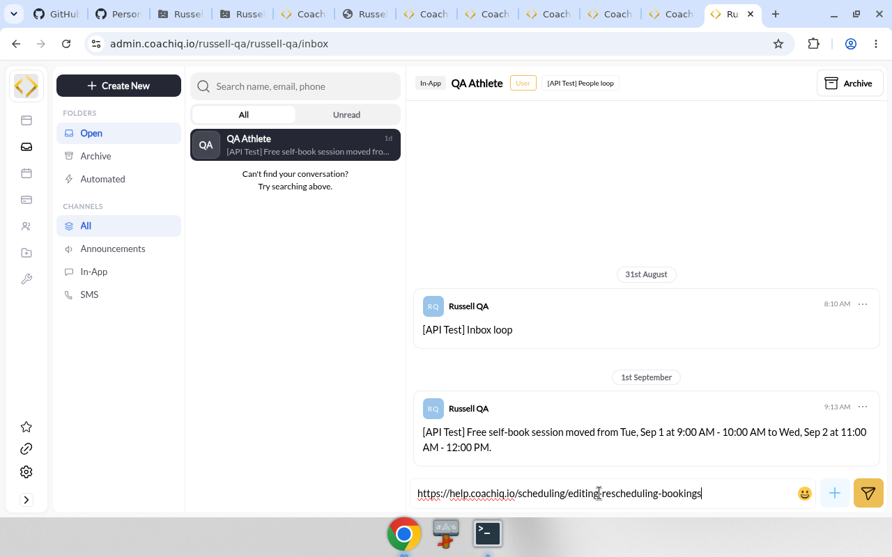 Inbox composer with a pasted URL in Your message