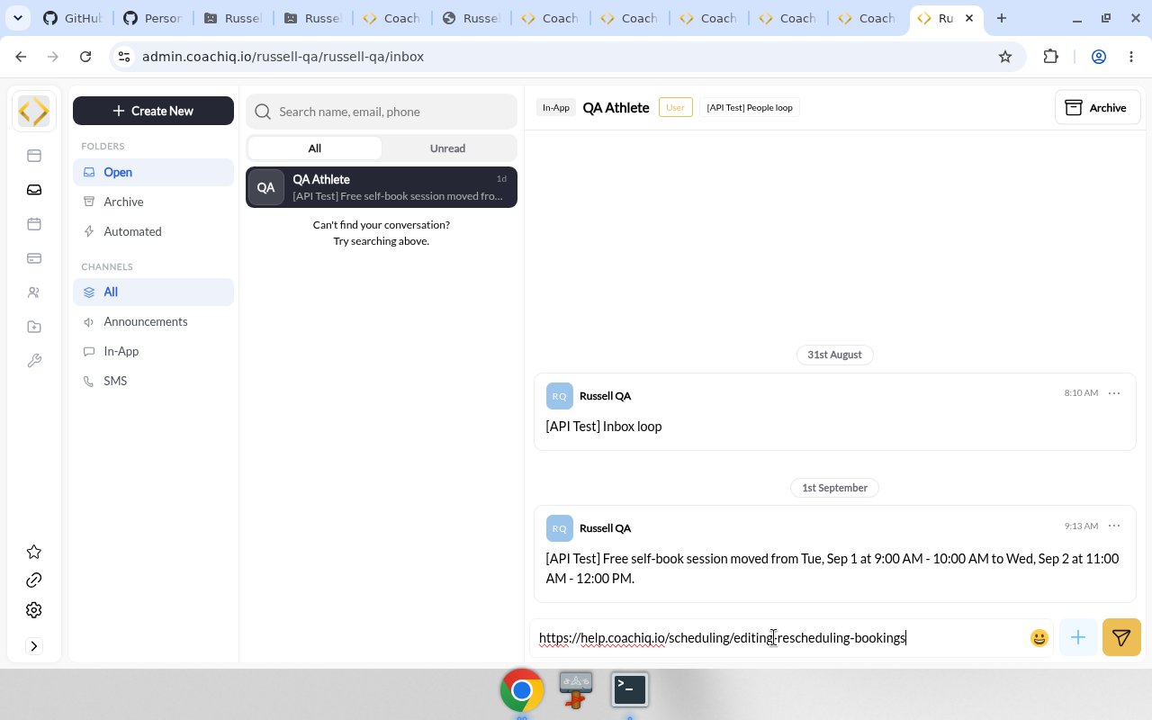 Inbox composer with a pasted URL in Your message