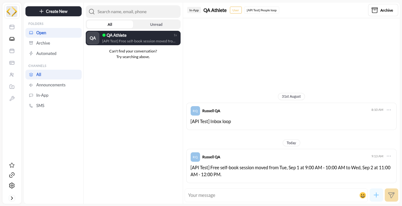 In-app announcement after a move, naming the original time and the new time