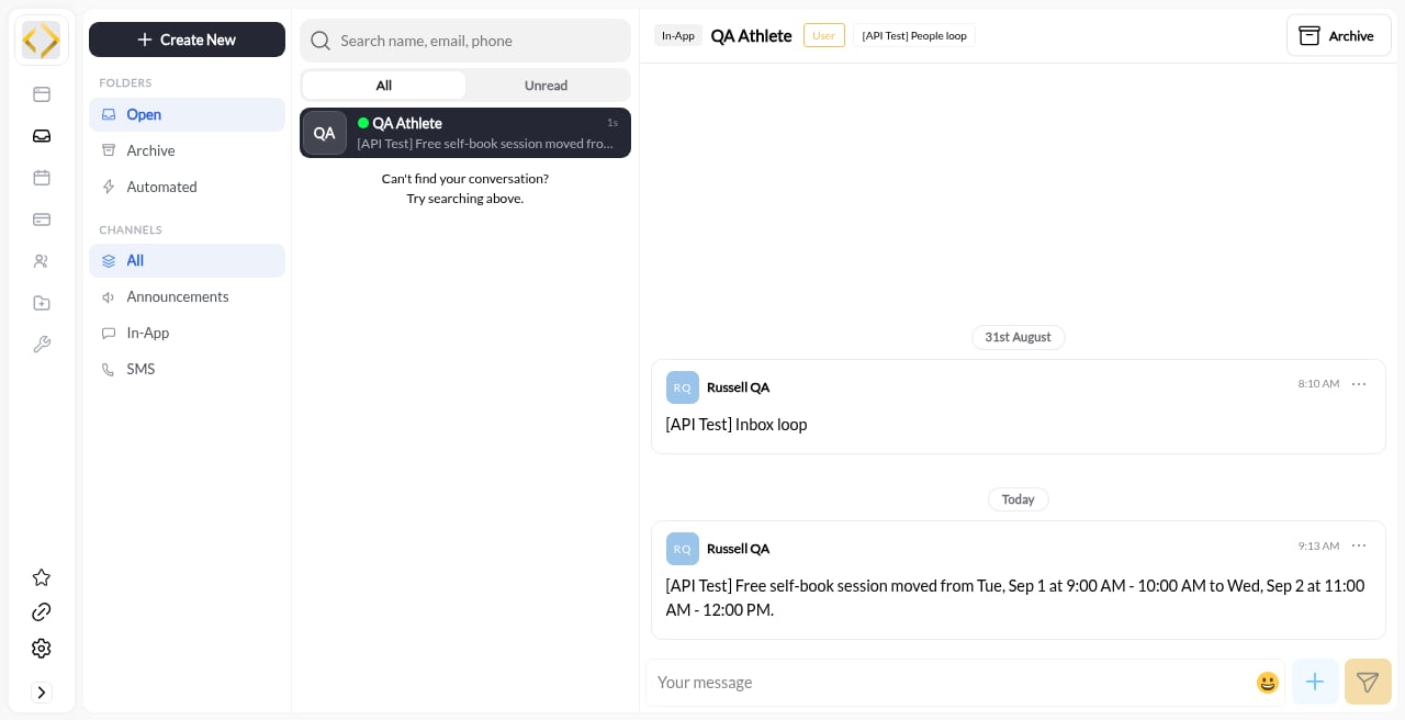 In-app announcement after a move, naming the original time and the new time