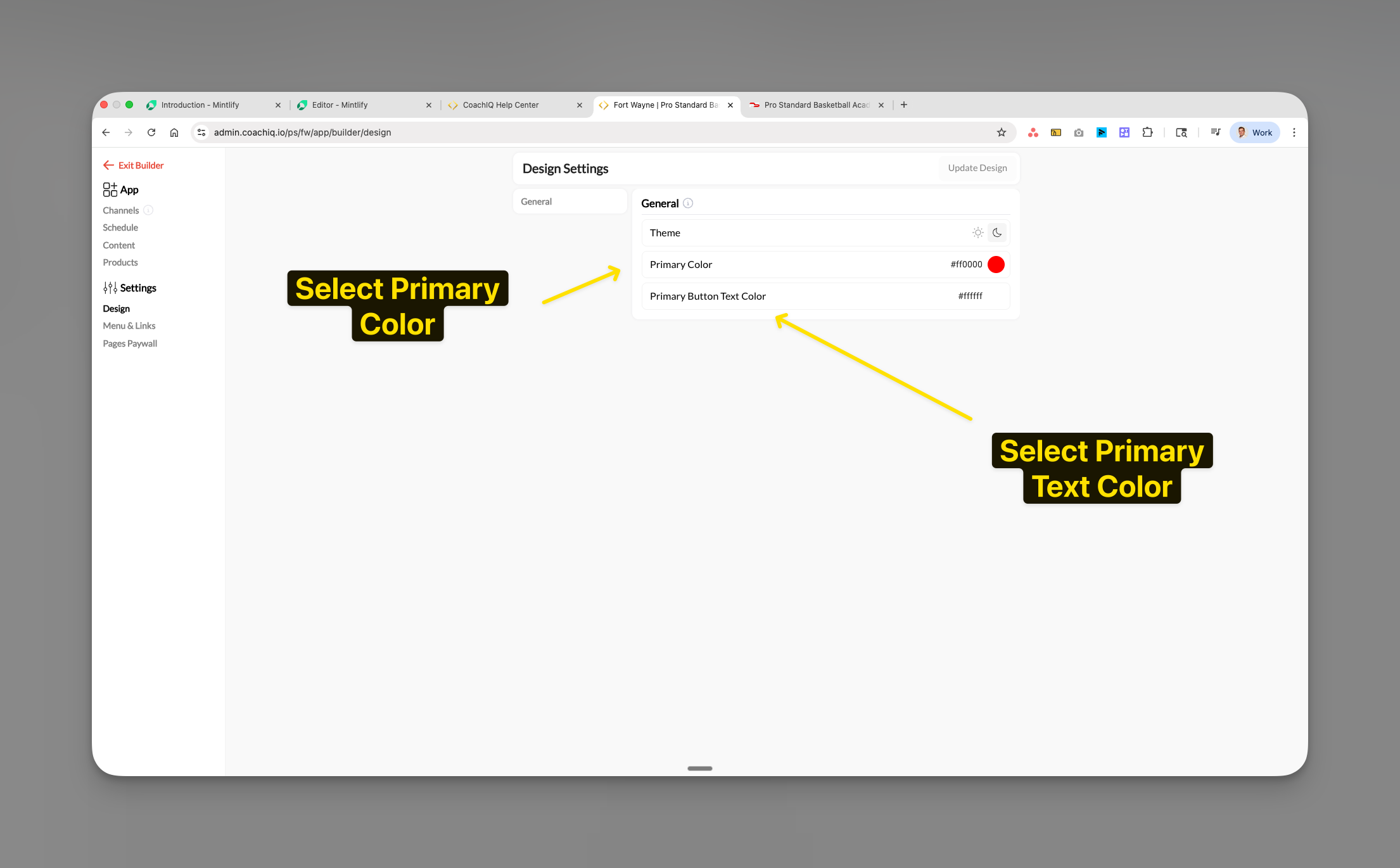 Athlete Portal Design Settings Selectcolor Pn