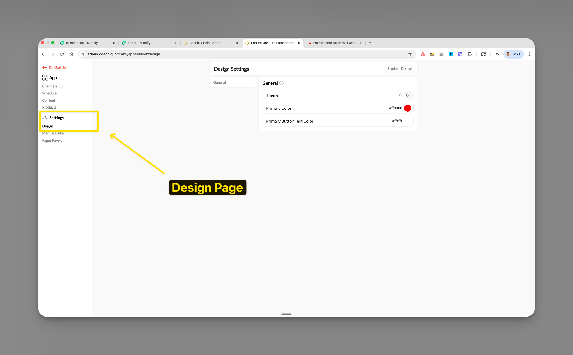 Athlete Portal Design Settings Pn