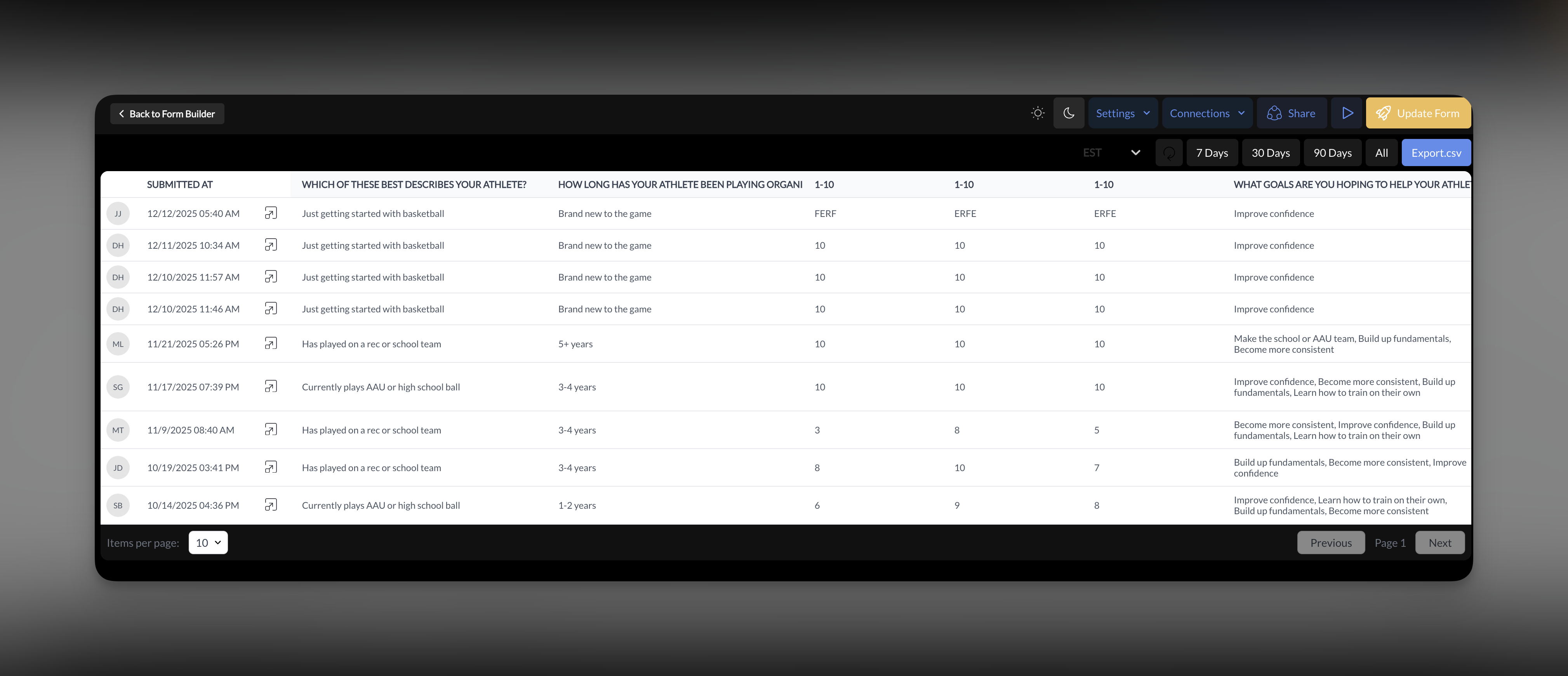 Form Response Example
