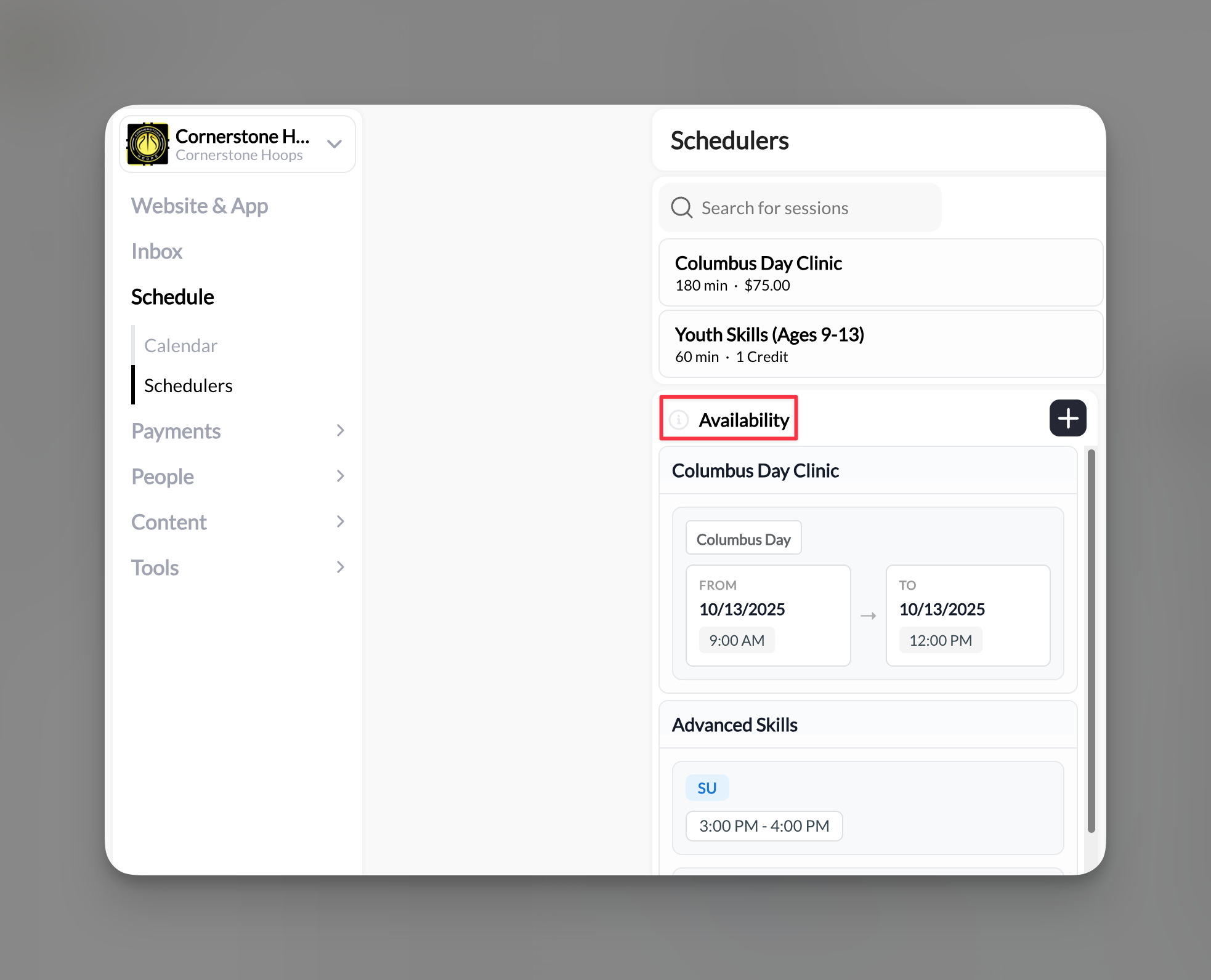 Availability section in scheduler builder