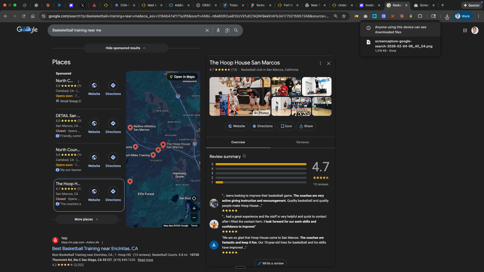 Google Business Profile showing reviews and business details