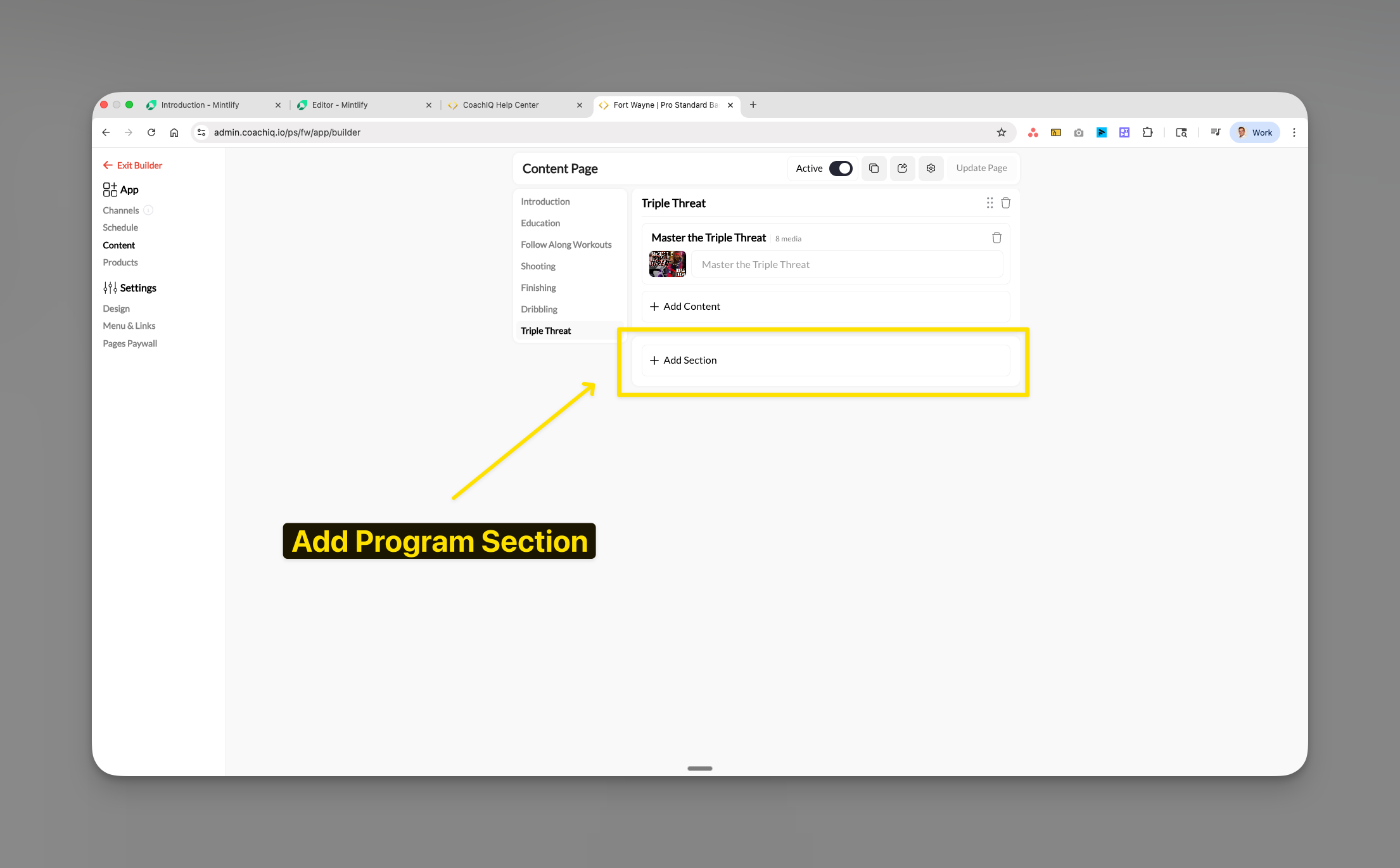 Coachiq App Builder Add Section Button Pn