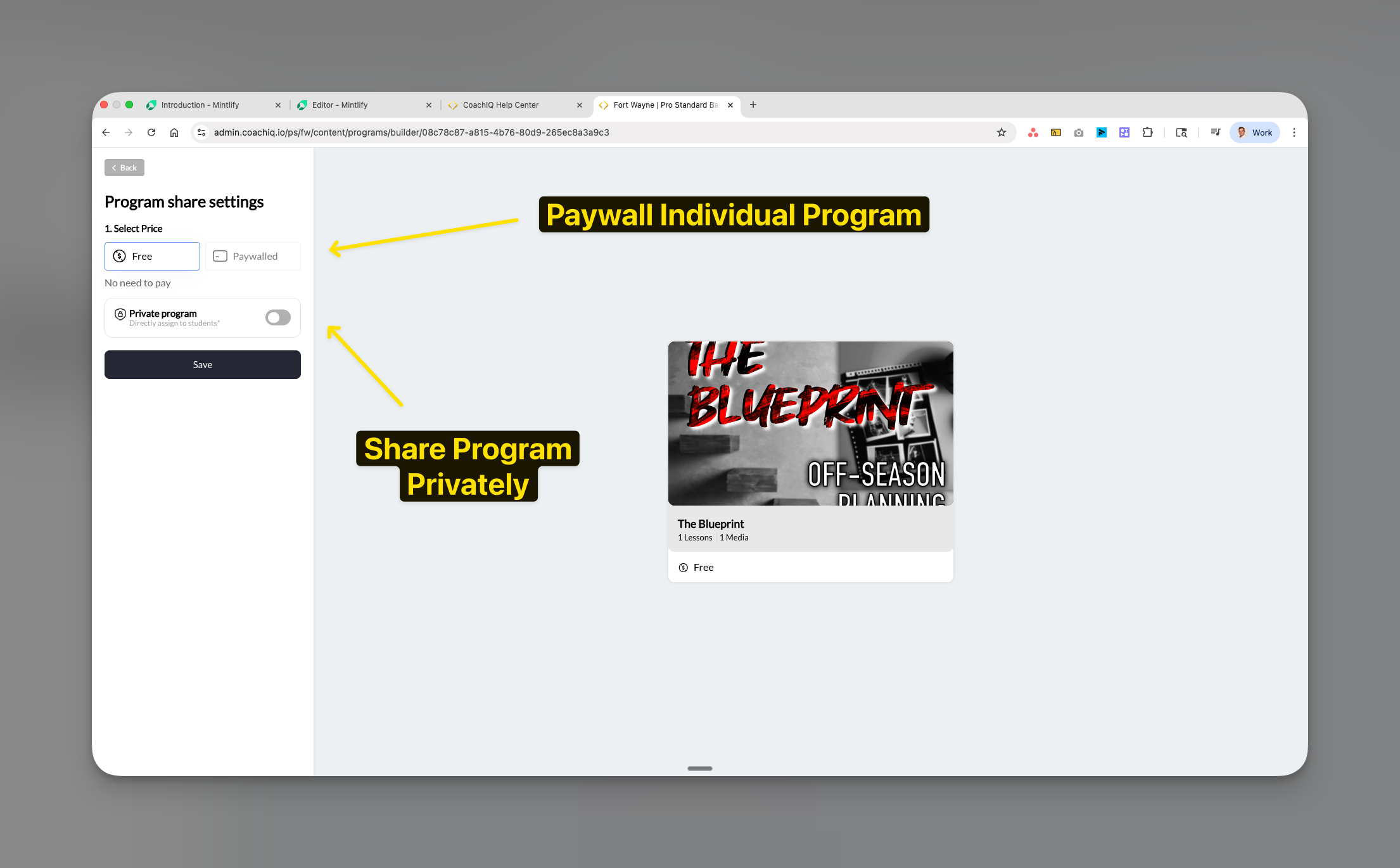 Coachiq Program Paywall Private Settings Pn