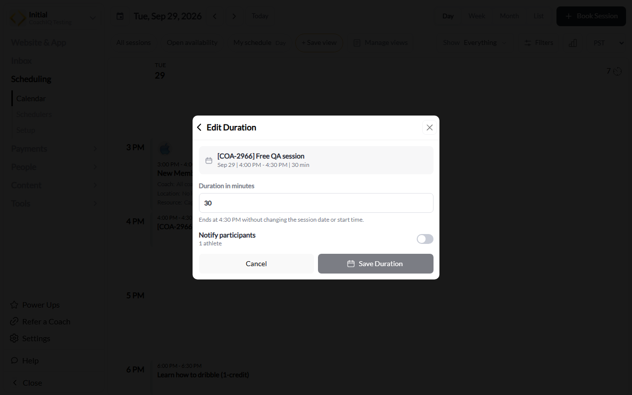 Edit Duration with Notify participants switched off