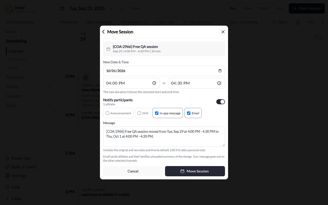 Move Session with Notify participants, In-app message, and Email options