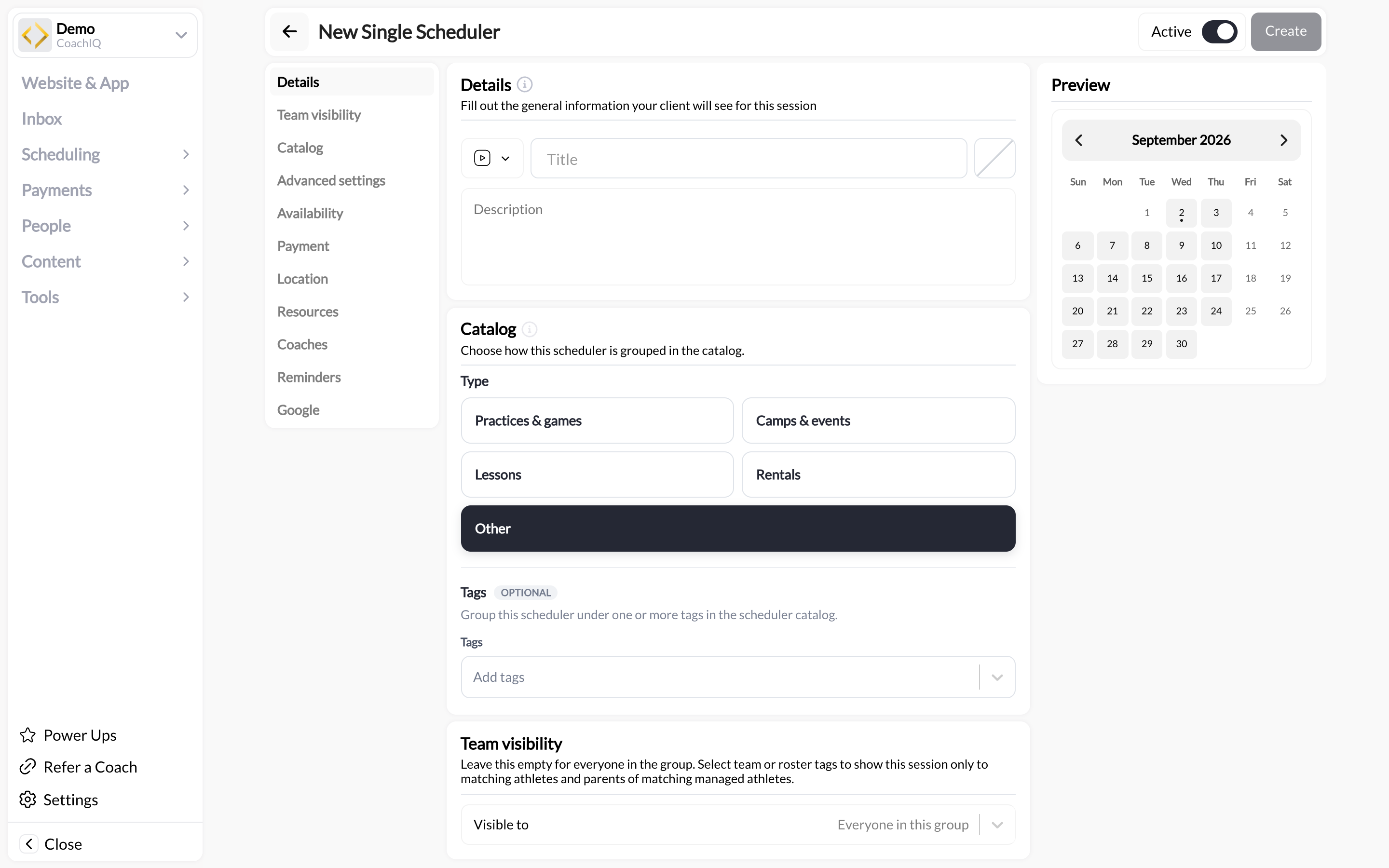 Create button and scheduler option