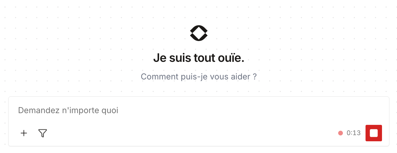 Bouton de dictée vocale dans le chat IA