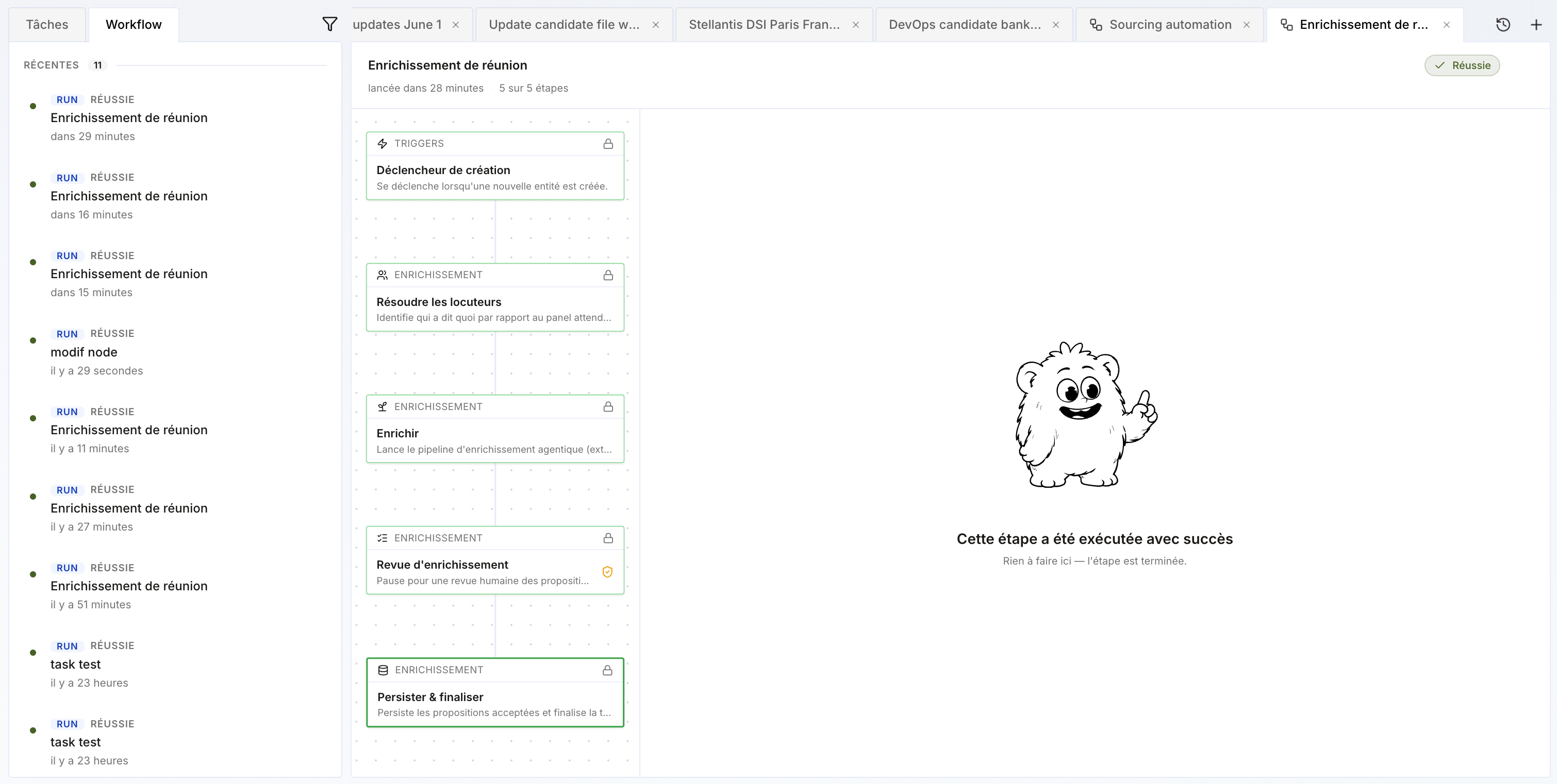 Workflow interne de réunion : transcription, enrichissement, tâches de follow-up