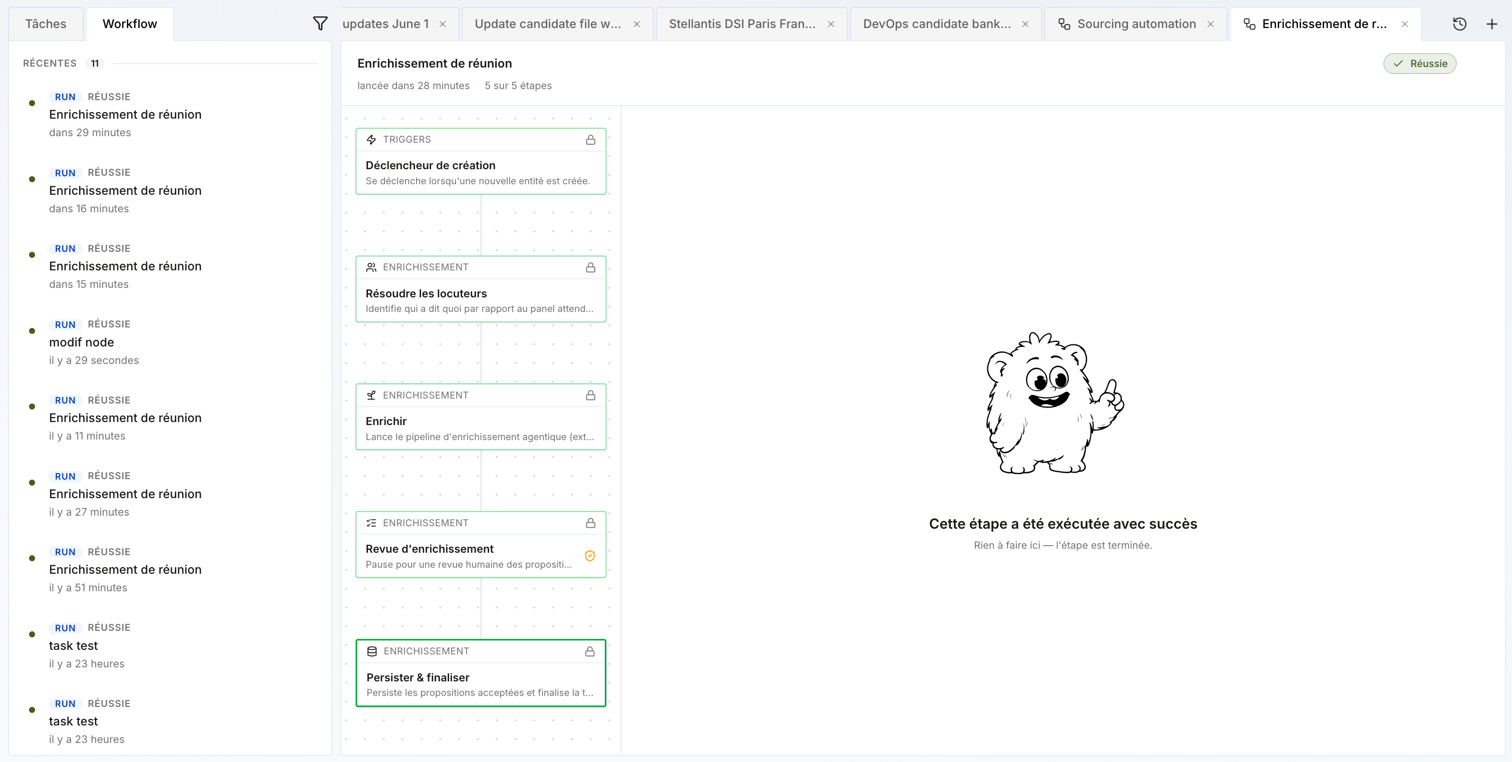 Workflow interne de réunion : transcription, enrichissement, tâches de follow-up