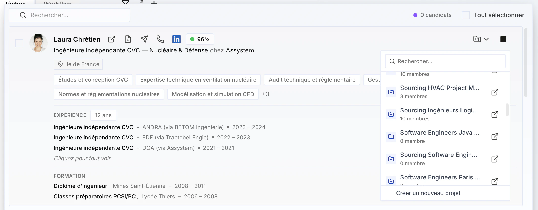Ajouter un profil à un projet existant ou nouveau