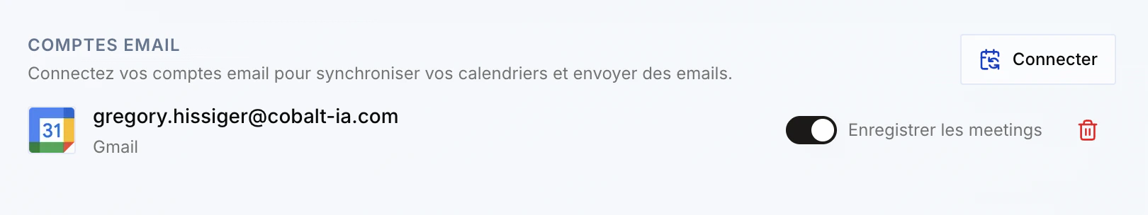 Option Enregistrer les meetings dans les comptes email