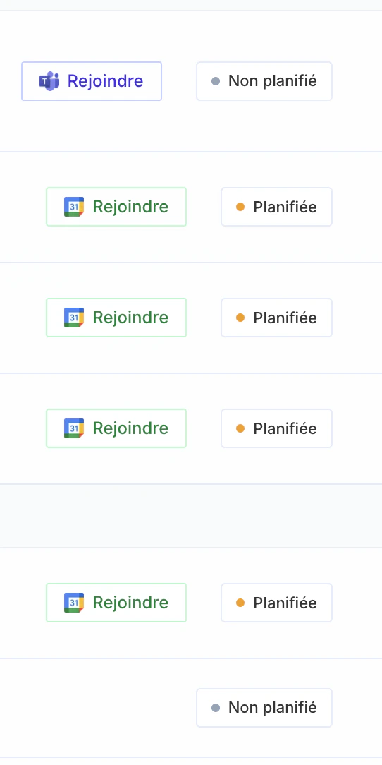 Statuts des meetings : Planifiée ou Non planifié